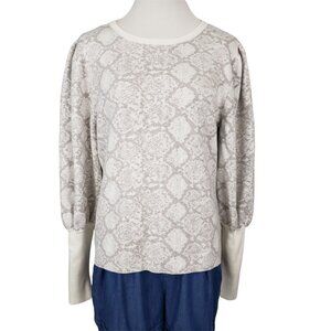 Express Sweater Women's‎ Large Crew Neck Balloon Sleeve Damask Print Ribbed Gray